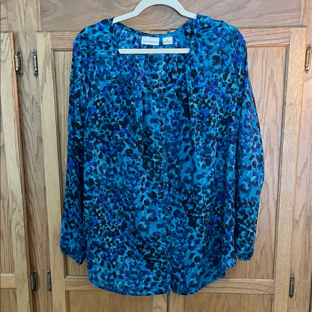 Liz Claiborne Women's Vibrant Blue Patterned Blouse